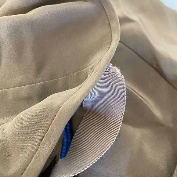 Tibi Taupe Periwinkle Blue Silk Beaded 3/4 Sleeve Blouse Top Sz 2 - Picture 12 of 15